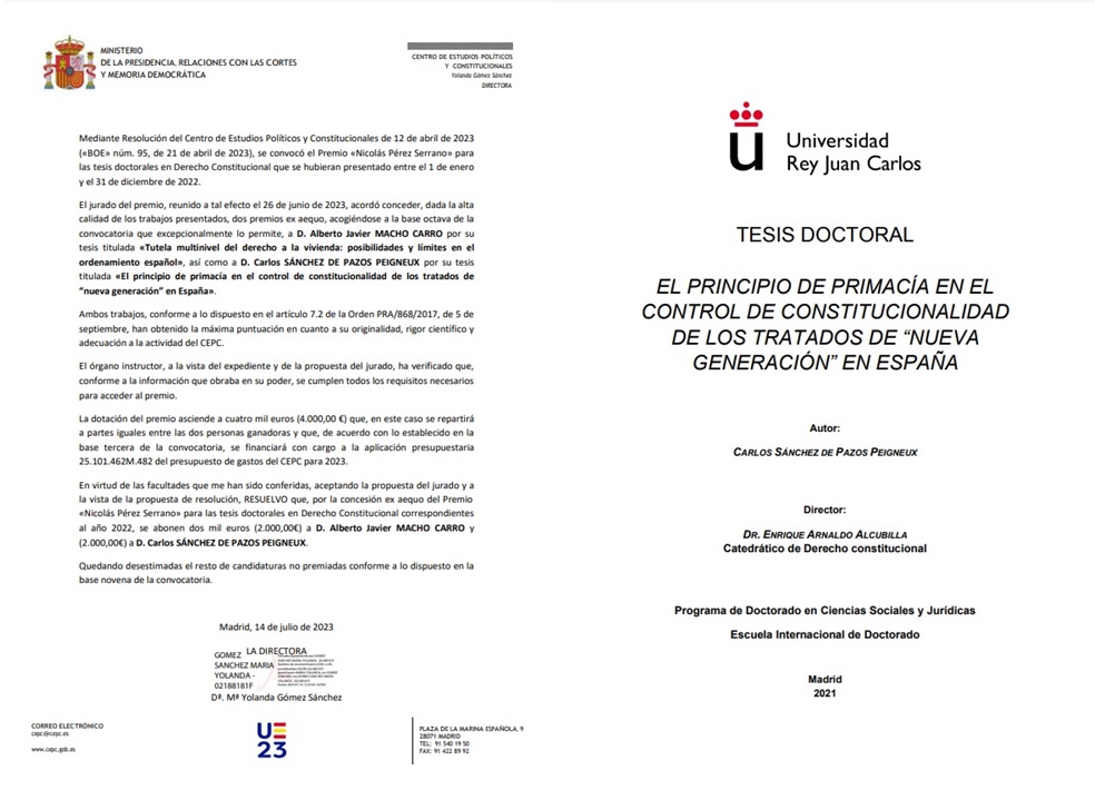Premios a tesis doctorales del CEPC (3). El principio de primacía en el control de constitucionalidad de los tratados de “Nueva Generación” en España