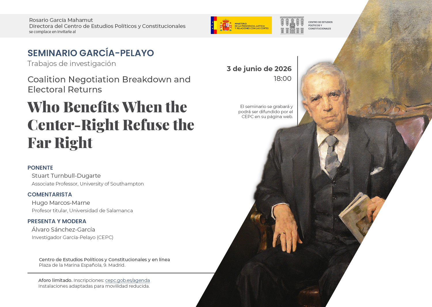 Seminario García-Pelayo Trabajos de investigación: "Coalition Negotiation Breakdown and Electoral Returns Who Benefits When the Center-Right Refuse the Far Right"
