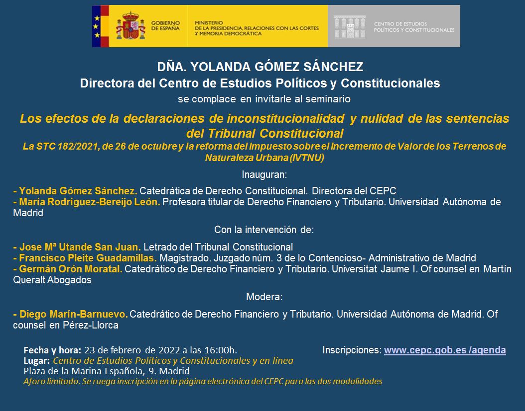 Invitación Seminario (Presencia) Los efectos de la declaraciones de inconstitucionalidad y nulidad de las sentencias del Tribunal Constitucional