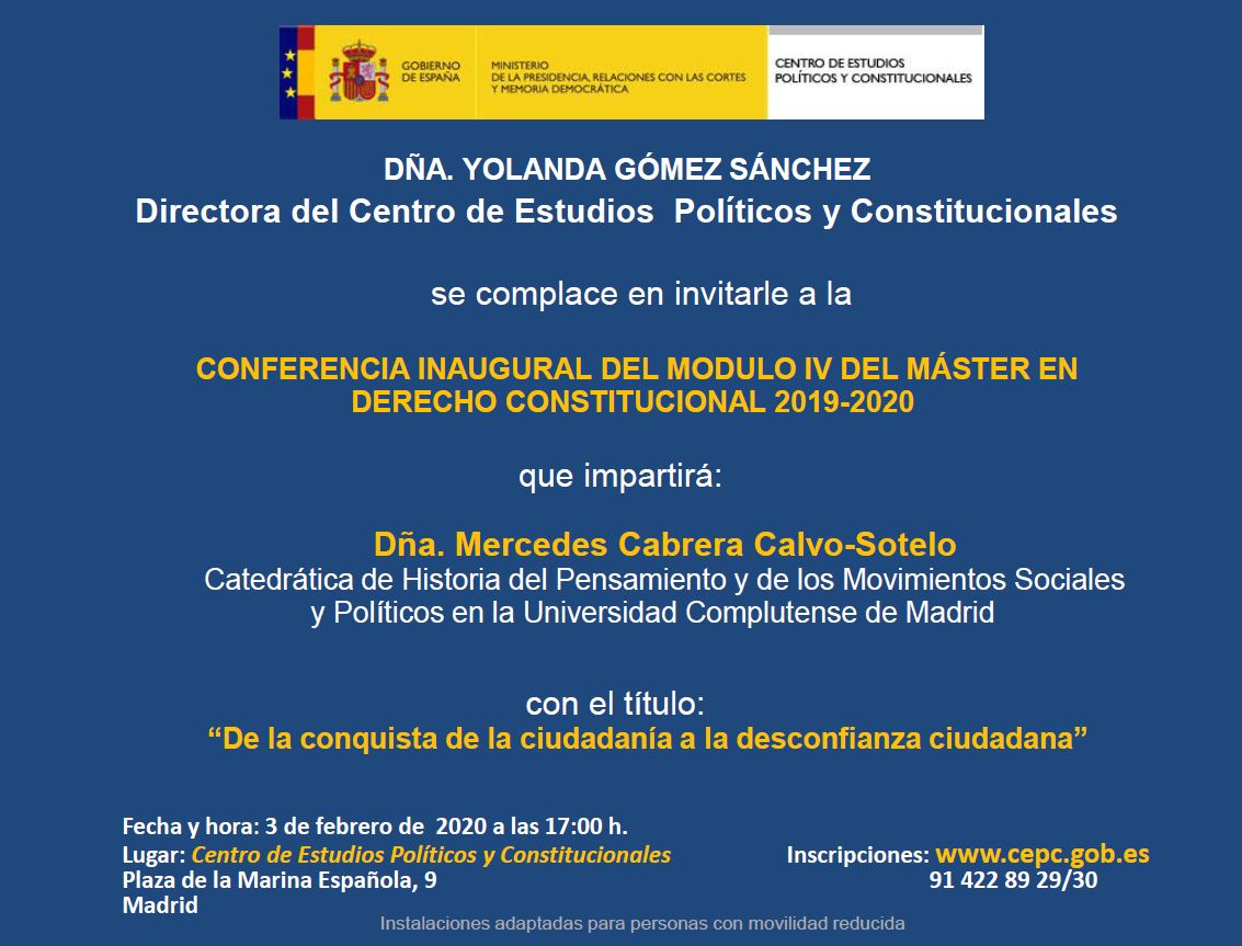 CONFERENCIA INAUGURAL DEL MODULO IV DEL MÁSTER EN DERECHO CONSTITUCIONAL 2019-2020