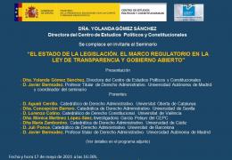 Seminario (semipresencial) “EL ESTADO DE LA LEGISLACIÓN. EL MARCO REGULATORIO EN LA LEY DE TRANSPARENCIA Y GOBIERNO ABIERTO” (17/05/2021)